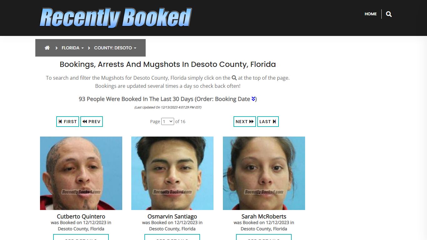 Recent bookings, Arrests, Mugshots in Desoto County, Florida